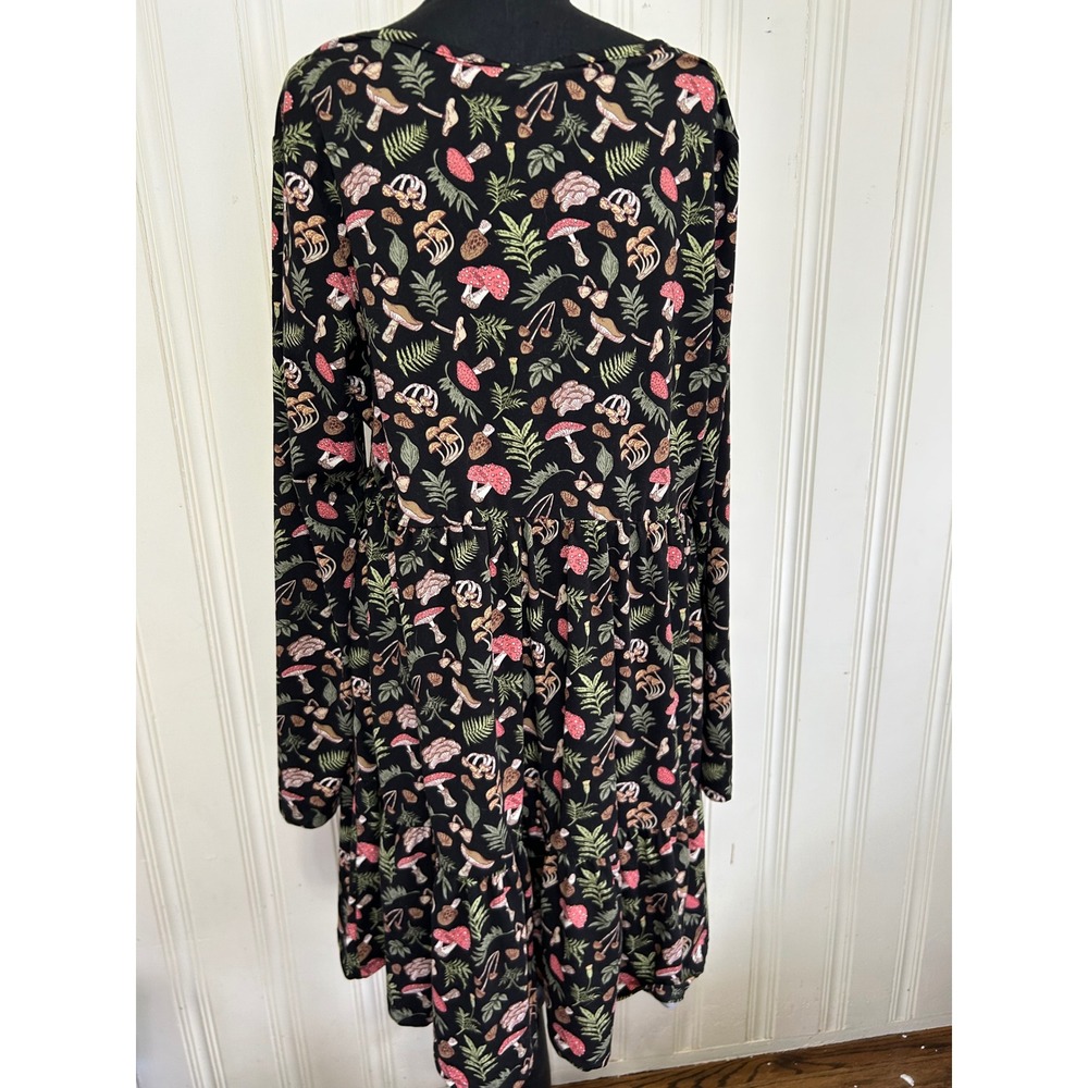 Hot Topic 3X Woodland Mushroom  Long Sleeve Tiered Babydoll Dress Black - Picture 3 of 9